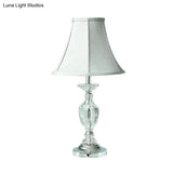 Blue Fabric Paneled Bell Table Lamp With Crystal Base - Single Bulb Nightstand Light