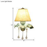 Blue Fabric Wall Sconce With Clear Glass Drop - Countryside Style