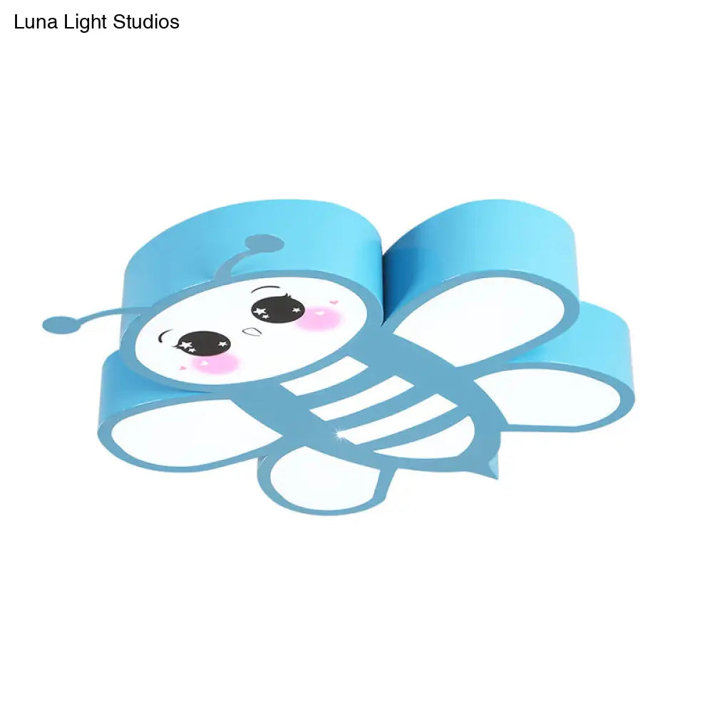 Blue Flush Mount Bee Metal Led Ceiling Light - Fun Addition For Game Rooms & Kindergartens