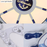 Blue Flush Pendant Light With Integrated Led For Kids’ Room - Modern Rudder Design