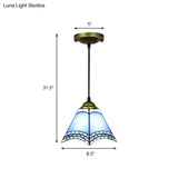 Blue Geometric Glass Ceiling Pendant Light - Mediterranean Style For Living Room