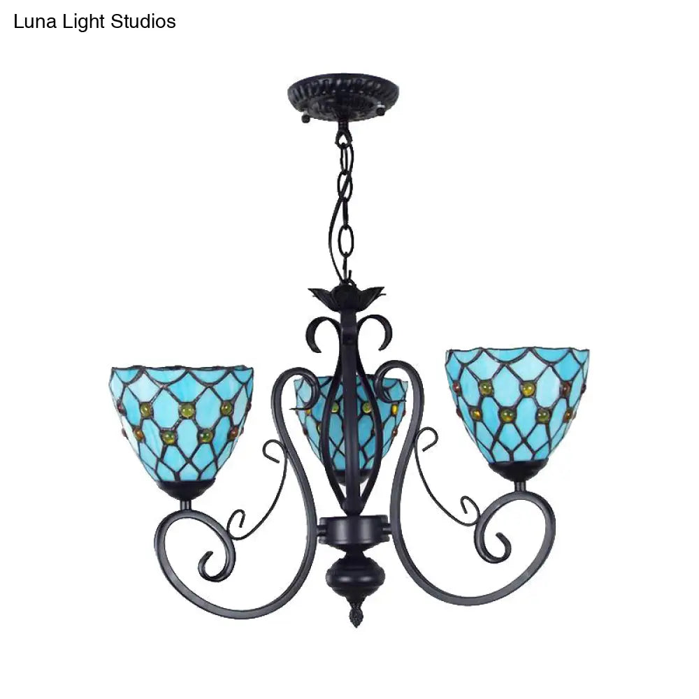 Blue Glass Bead Pendant Light With Metal Chain - Traditional Chandelier