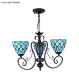 Blue Glass Bead Pendant Light With Metal Chain - Traditional Chandelier