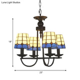 Blue Glass Lattice Chandelier With 4/6/8 Hanging Lights - Perfect For Villa Or Hotel