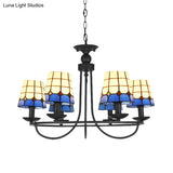 Blue Glass Lattice Chandelier With 4/6/8 Hanging Lights - Perfect For Villa Or Hotel