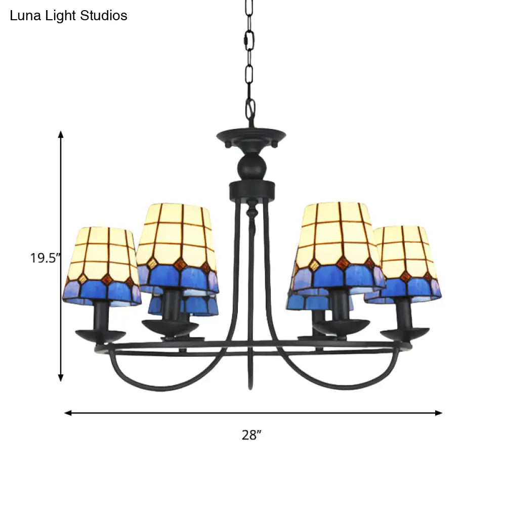 Blue Glass Lattice Chandelier With 4/6/8 Hanging Lights - Perfect For Villa Or Hotel