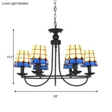Blue Glass Lattice Chandelier With 4/6/8 Hanging Lights - Perfect For Villa Or Hotel