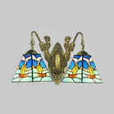 Blue Glass Sailboat Wall Sconce Light Fixture - 2 Heads Mediterranean Style