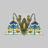 Blue Glass Sailboat Wall Sconce Light Fixture - 2 Heads Mediterranean Style