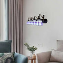 Blue Glass Wall Sconce Light With Mediterranean Grid Pattern - 4 Heads Mounted Fixture