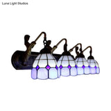 Blue Glass Wall Sconce Light With Mediterranean Grid Pattern - 4 Heads Mounted Fixture