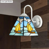Blue Glass Wall Sconce Lighting For Mediterranean Corridor - Sailboat Design