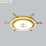 Blue/Gold Rudder Led Flush Ceiling Light In Warm/White For Children’s Room - Mediterranean