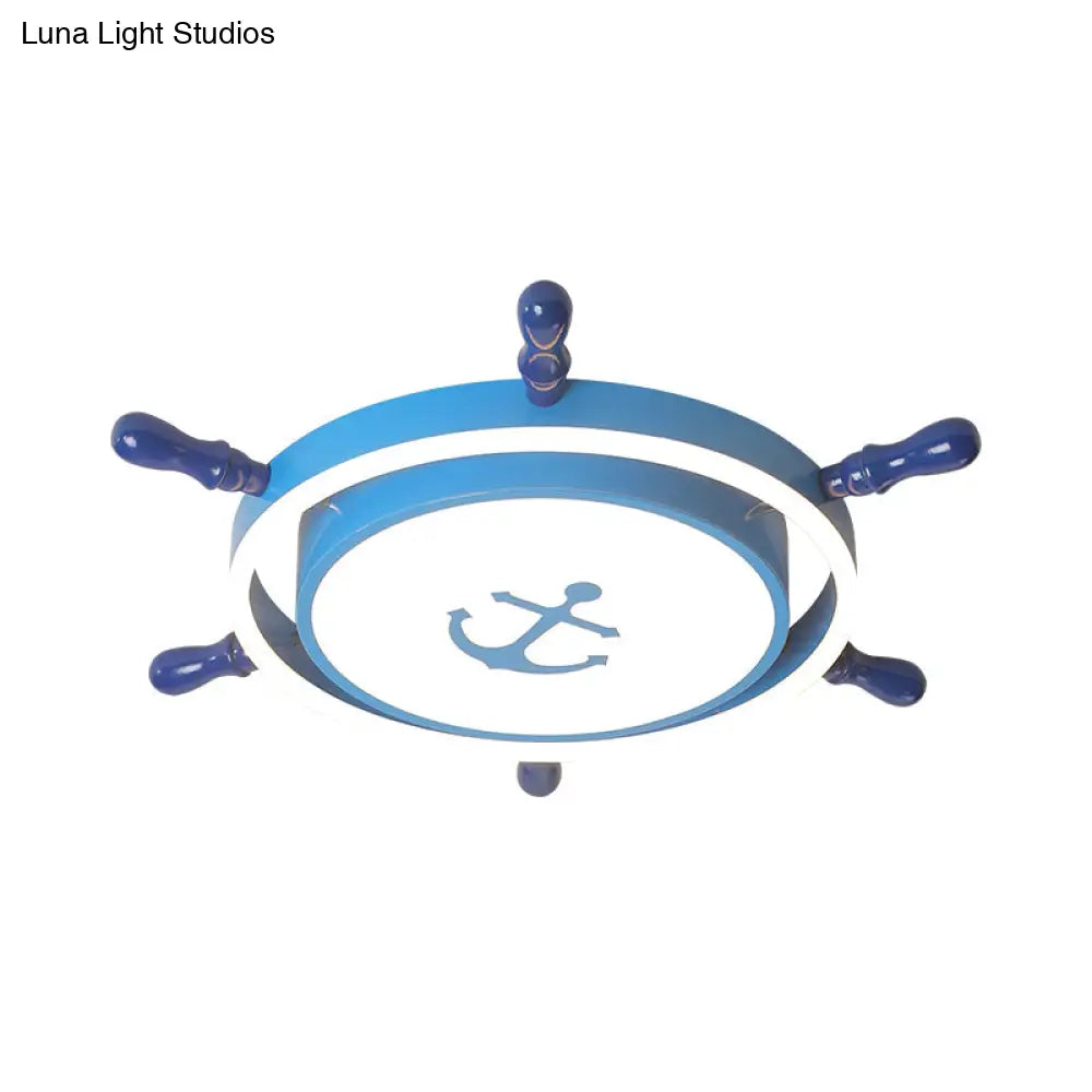 Blue/Gold Rudder Led Flush Ceiling Light In Warm/White For Children’s Room - Mediterranean