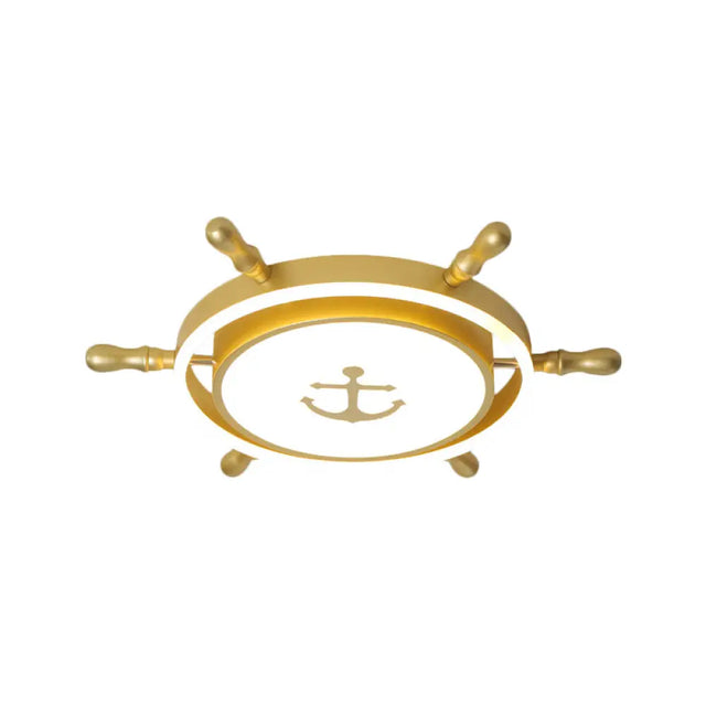 Blue/Gold Rudder Led Flush Ceiling Light In Warm/White For Childrens Room - Mediterranean Acrylic