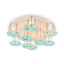 Blue Gradient Glass 9 - Head Semi Flush Kids Ceiling Mount Light With White And Gold Finish