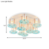 Blue Gradient Glass 9 - Head Semi Flush Kids Ceiling Mount Light With White And Gold Finish