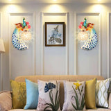 Blue/Green Peacock Wall Light Fixture - 1/2-Pack Retro Style Resin Lamp With Crystal Global Shade