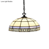 Blue/Green Tiffany Hand Cut Glass Pendant Light - Elegant Drop Bowl Suspension For Living Room