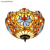 Blue Hand Cut Glass Ceiling Mount Light Scalloped Baroque Design 12’/16’ Width 2/3 Lights