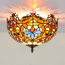 Blue Hand Cut Glass Ceiling Mount Light Scalloped Baroque Design 12’/16’ Width 2/3 Lights / 12’