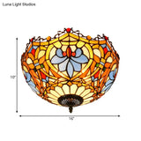Blue Hand Cut Glass Ceiling Mount Light Scalloped Baroque Design 12’/16’ Width 2/3 Lights