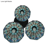 Blue Hand-Cut Glass Pendant Light With Mediterranean Charm - 3 Head Hemisphere Cluster Round/Linear