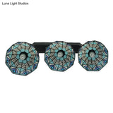 Blue Hand-Cut Glass Pendant Light With Mediterranean Charm - 3 Head Hemisphere Cluster Round/Linear