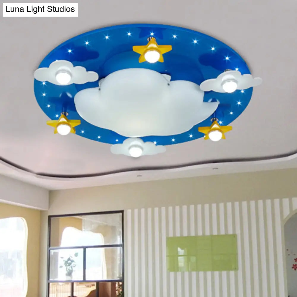 Blue Kid Cloud Flush Ceiling Light - Acrylic Led Nursery Flushmount Lighting For Bedroom
