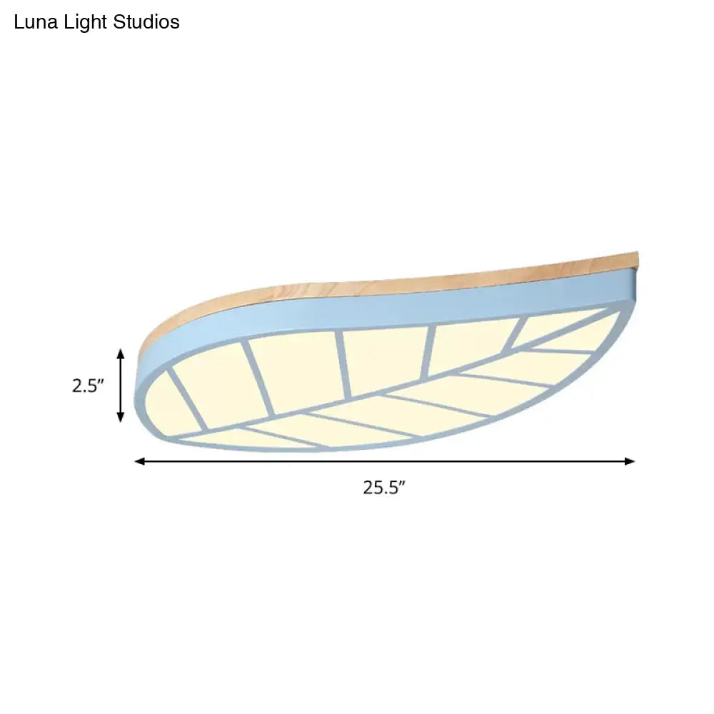 Blue Leaf Led Ceiling Lamp For Child’s Bedroom - Cartoon Acrylic Flush Mount Light