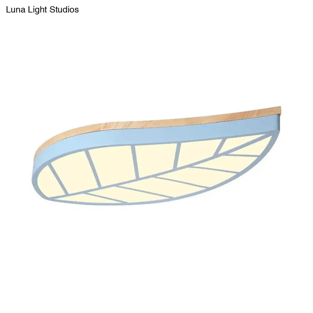 Blue Leaf Led Ceiling Lamp For Child’s Bedroom - Cartoon Acrylic Flush Mount Light