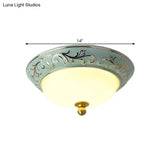 Blue Led Lodge Style Flush Mount Ceiling Light - 12’/14’ W Frosted Glass Warm/White