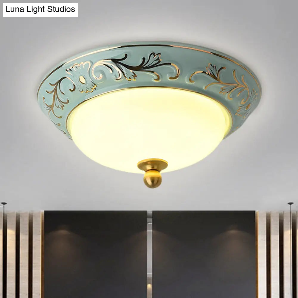 Blue Led Lodge Style Flush Mount Ceiling Light - 12’/14’ W Frosted Glass Warm/White