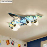 Blue Led Wood Flushmount Ceiling Light For Kids’ Plane - Themed Kindergarten