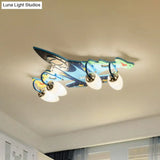 Blue Led Wood Flushmount Ceiling Light For Kids’ Plane - Themed Kindergarten