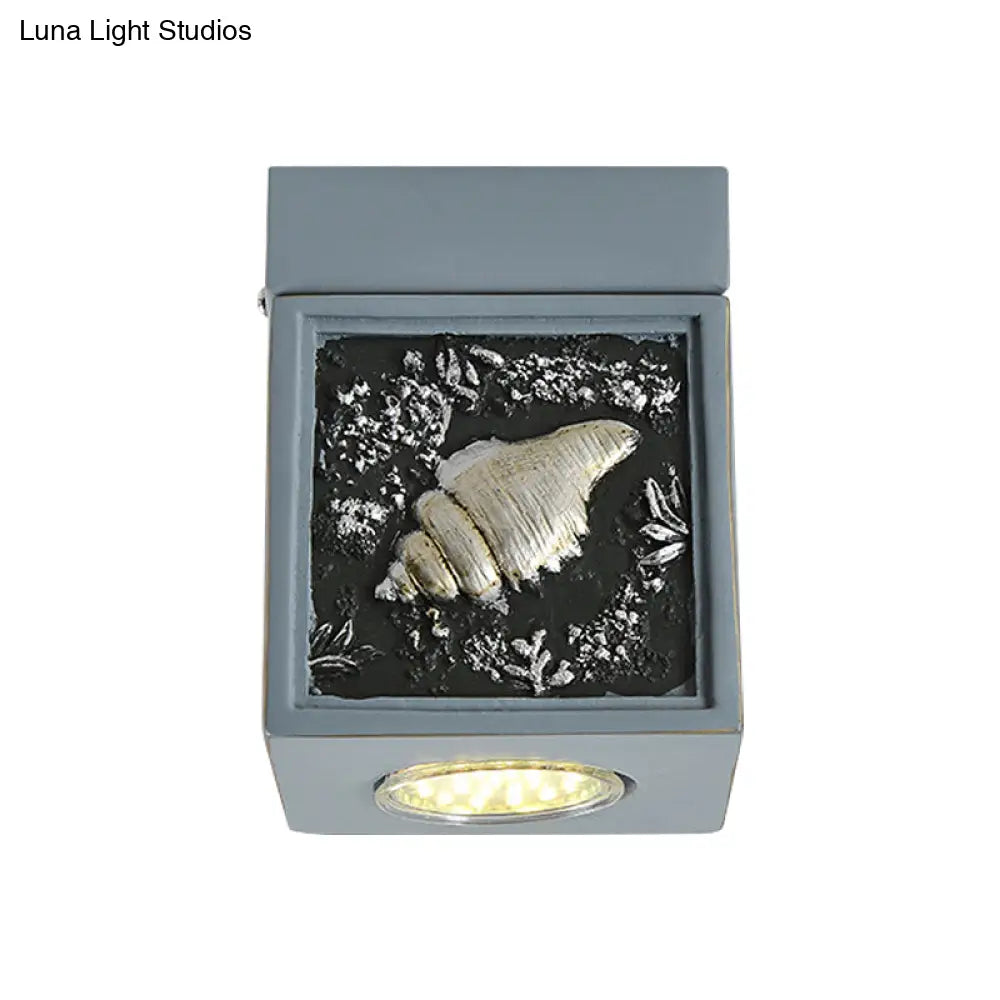 Blue/Light Blue Shell Design Kids Ceiling Light - Cubic Corridor Resin Flush Mount Fixture 1 - Light