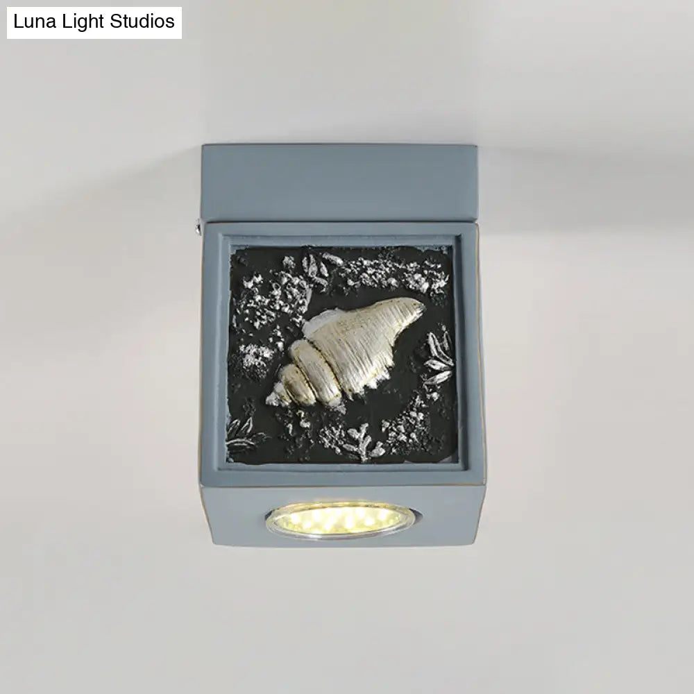 Blue/Light Blue Shell Design Kids Ceiling Light - Cubic Corridor Resin Flush Mount Fixture 1 - Light
