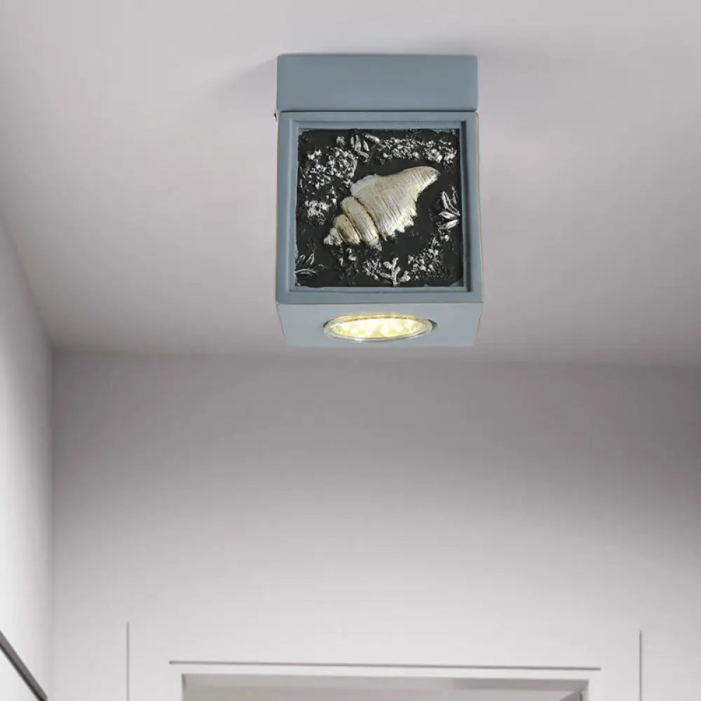 Blue/Light Blue Shell Design Kids Ceiling Light - Cubic Corridor Resin Flush Mount Fixture 1 - Light