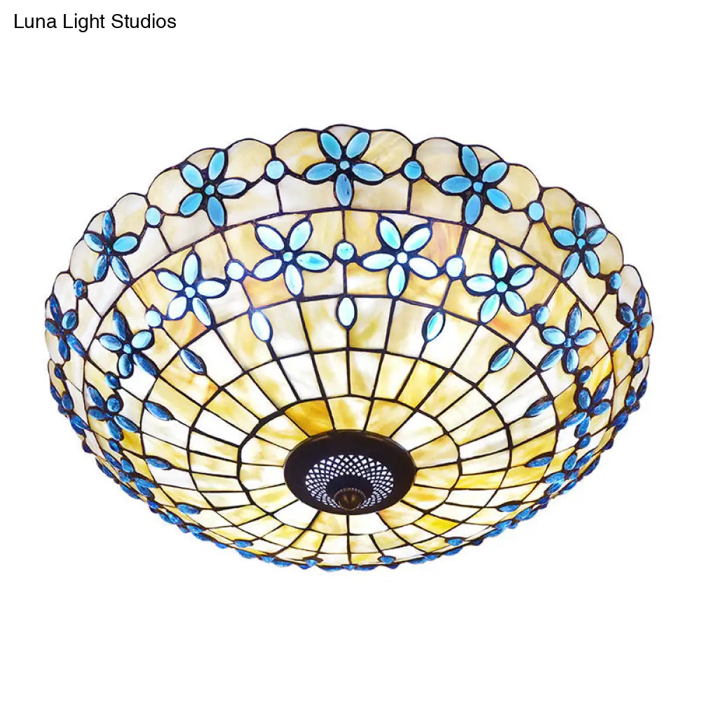 Blue Mediterranean Flush Light With 3/4 Shell Heads - 16’/21’ Width