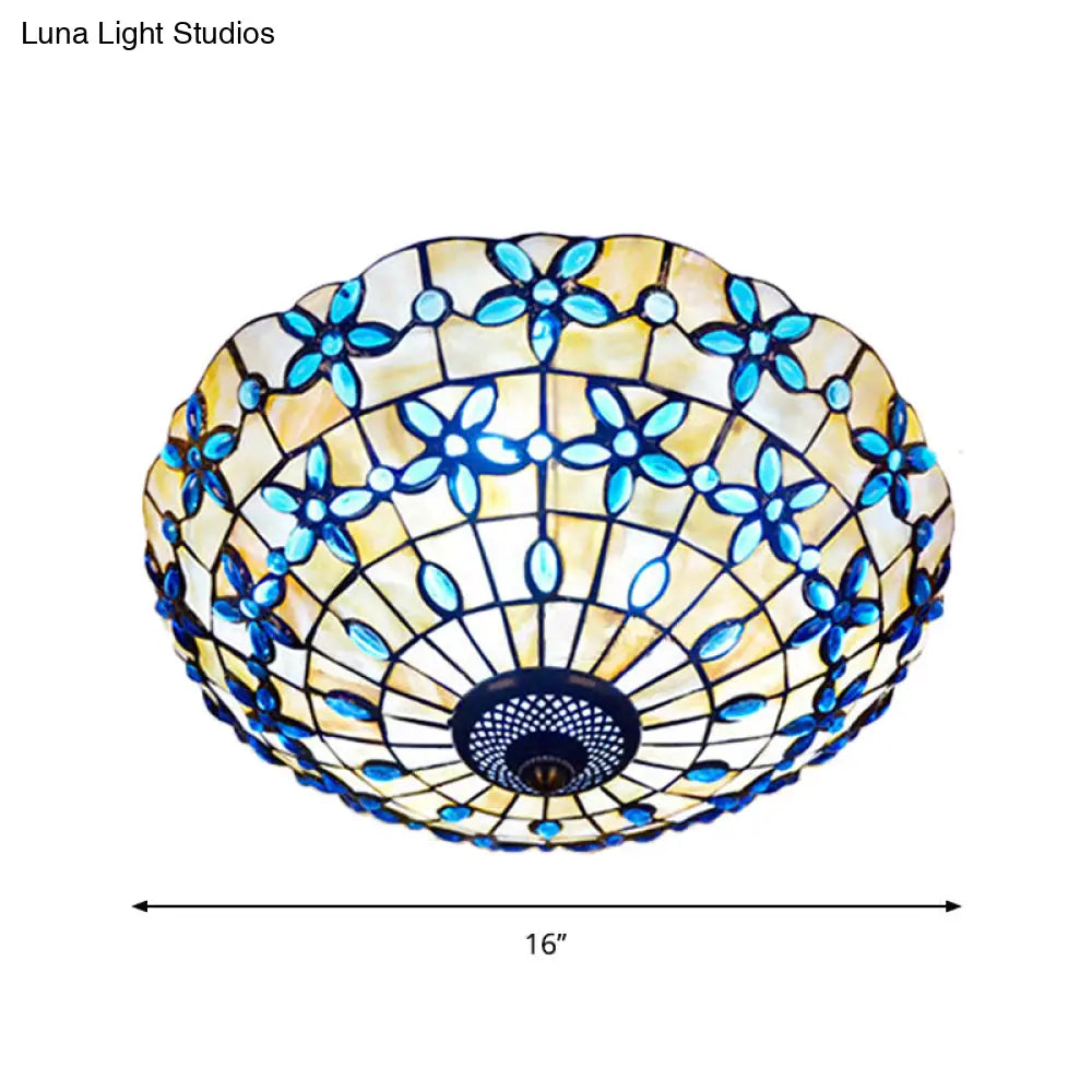 Blue Mediterranean Flush Light With 3/4 Shell Heads - 16’/21’ Width