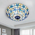 Blue Mediterranean Flush Light With 3/4 Shell Heads - 16’/21’ Width / 16’