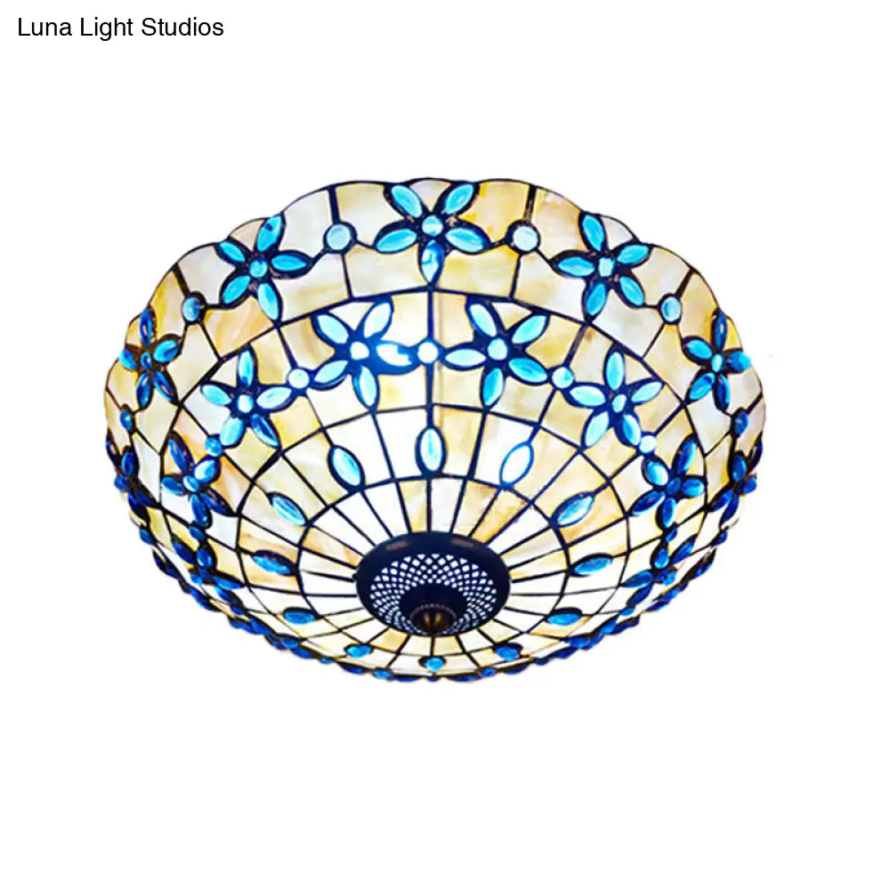 Blue Mediterranean Flush Light With 3/4 Shell Heads - 16’/21’ Width
