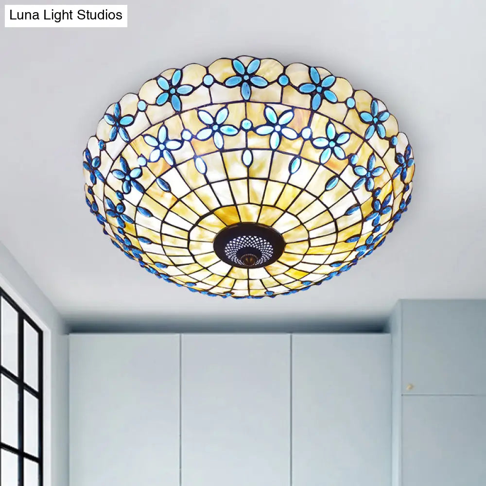 Blue Mediterranean Flush Light With 3/4 Shell Heads - 16’/21’ Width
