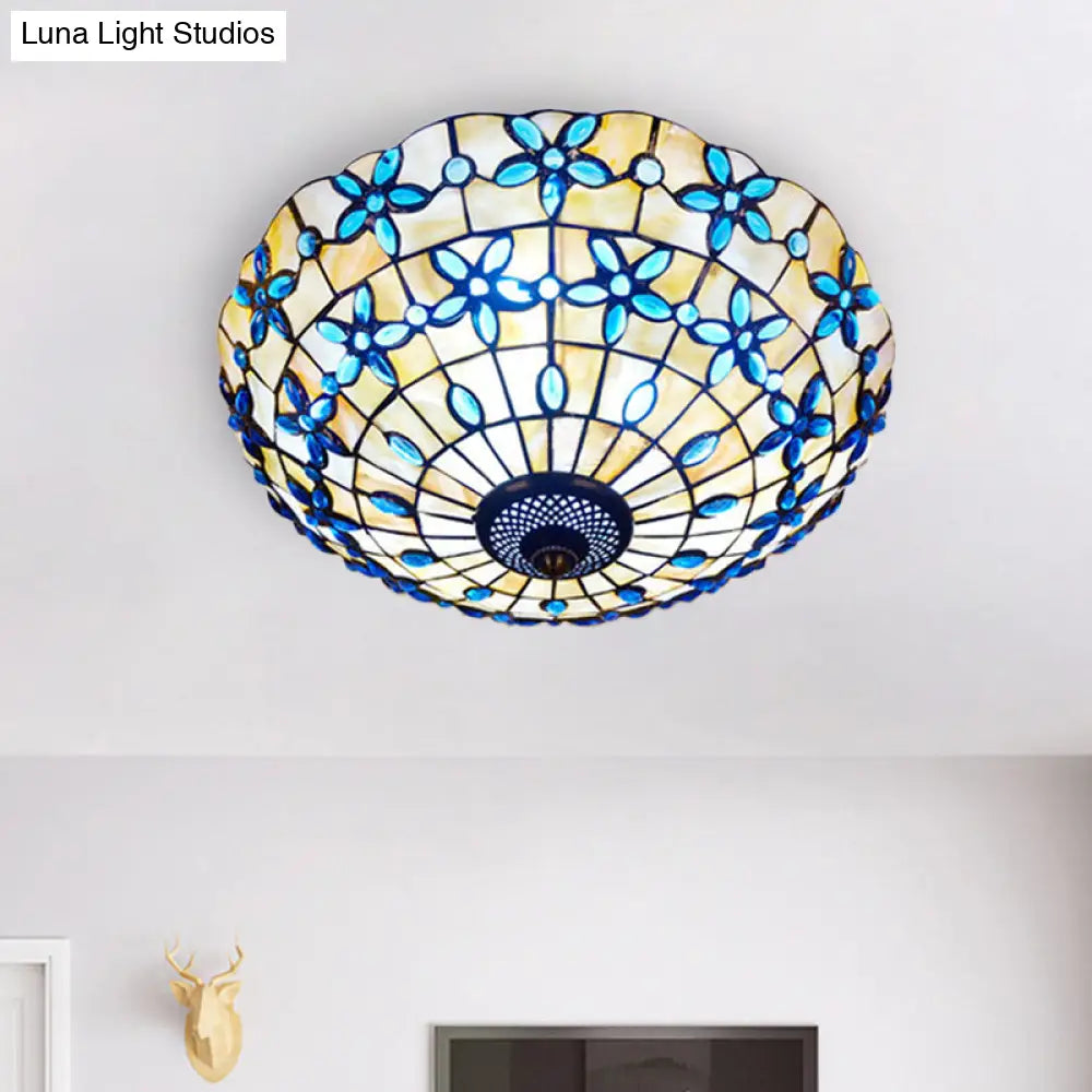 Blue Mediterranean Flush Light With 3/4 Shell Heads - 16’/21’ Width