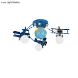 Blue Metal Globe Flush Mount Light For Modern Nursing Room Ceiling Fixture