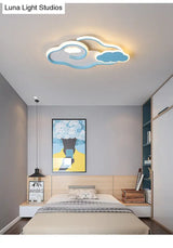Blue Metal Led Flush Mount Ceiling Light For Cloud Kids Bedroom