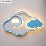 Blue Metal Led Flush Mount Ceiling Light For Cloud Kids Bedroom