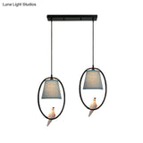 Blue Metal Oval Pendant Light With Pigeon Rustic Style - Ideal For Balcony