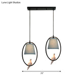 Blue Metal Oval Pendant Light With Pigeon Rustic Style - Ideal For Balcony