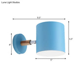 Blue Metal Wall Lamp With Rotating Node - Tubular Macaron Sconce Light